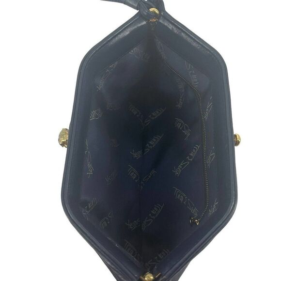 Ruth Saltz Clutch Handbag Vintage Leather Navy Blue Lion Classic Evening Purse - Picture 10 of 11